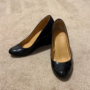 J. Crew Patent Leather Classic Black Wedges Size 6